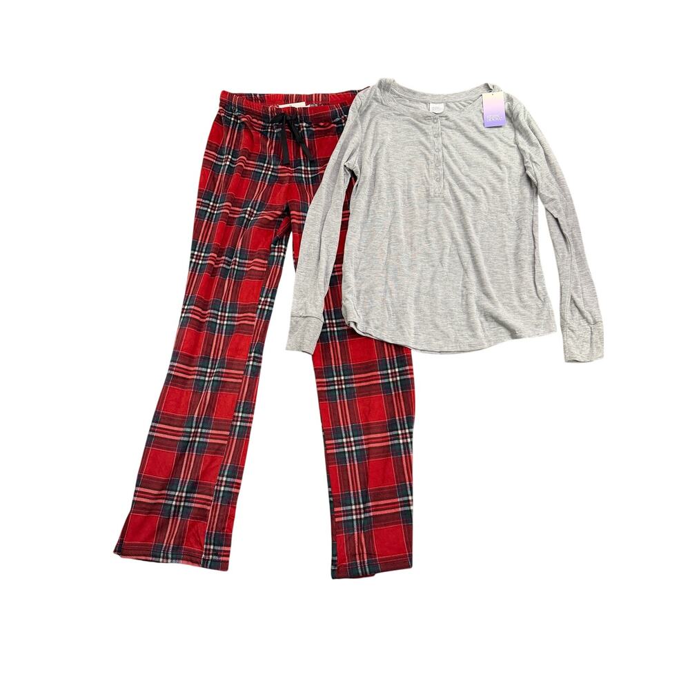Stars Above Women's Red Plaid Long Sleeve Henley Pajama Set - Size Large - NWT